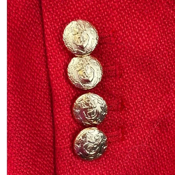 Lauren Ralph Lauren Blazer SZ16 Red Linen Nautical Gold Button Bullion Crest - Picture 6 of 15